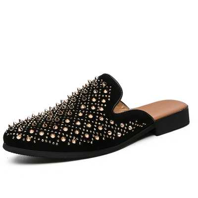 Fashion Leather Gold Top Dress Shoes Mules Slippers Men casual Shoes Beach Sandals For Men Designer Slides 47