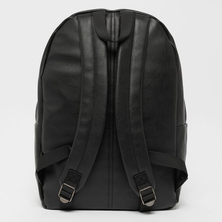 Metal Badge Basic Logo Fake Leather Backpack