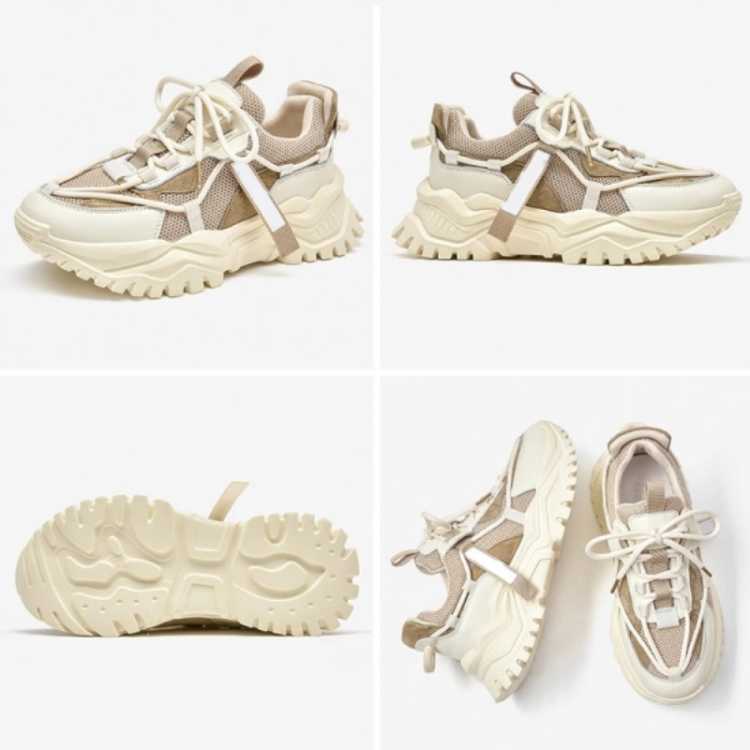 Sneakers Women Synthetic Leather Platform Mesh Cross Tied Round Toe Female Trendy Shoes Handmade 29631