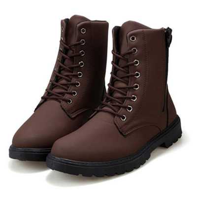 New Men Motorcycle Boots Vintage Combat Boot Winter Fur Cow Split Leather Waterproof Buckle Military Boots Men Shoes