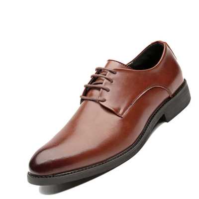 Men's British Style Pointed Toe Business Formal Shoes Fashion Korean Casual Dress Shoes Men Lace Up Genuine Leather Shoes