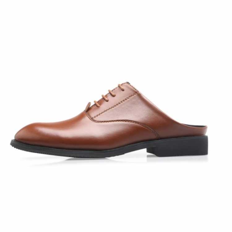 Men Increase Shoes Summer Slippers Men Slippers Simple Casual Half Slippers Solid Outdoor Leather Slippers Round Toe