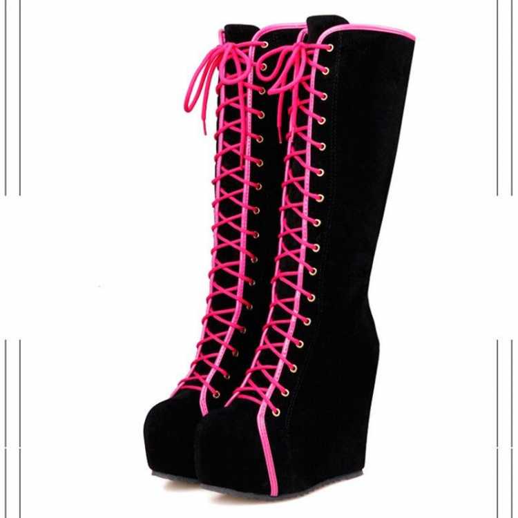 New Lace Inside The Flat Martin Boots Suede Shoes Large Size High Boots Women Platform Boots botas