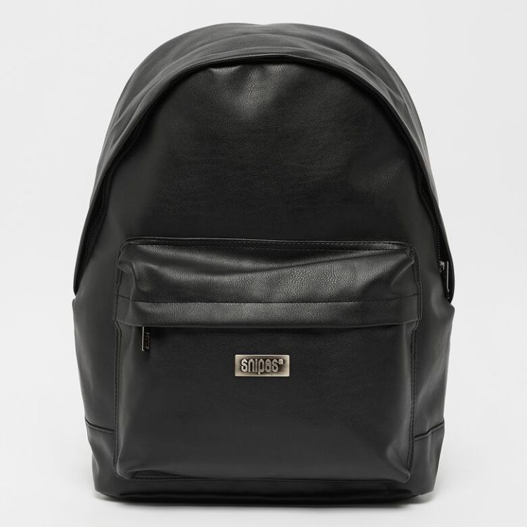 Metal Badge Basic Logo Fake Leather Backpack