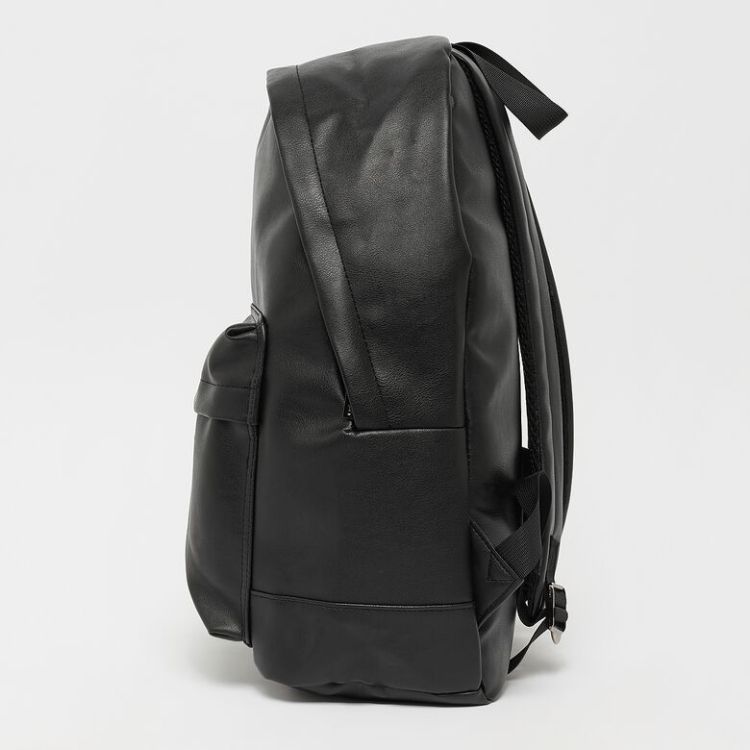 Metal Badge Basic Logo Fake Leather Backpack